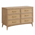 Commode en bois marron de style rétro avec cannage, dimensions 120x40x90 cm, 6 tiroirs, design élégant et pratique.