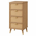 Commode en bois marron avec cannage rétro, dimensions 60x40x110 cm, meuble de rangement de style vintage par Toravero.