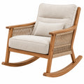 Fauteuil à bascule Toravero en bois naturel avec corde beige, dimensions 72x95x98 cm, pour terrasse, style confortable et élégant.