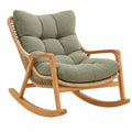 Fauteuil à bascule en bois et rotin vert, style naturel, dimensions 100x70x95 cm, par Toravero, pour salon ou terrasse.