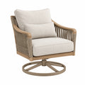 Fauteuil pivotant de jardin Toravero en bois, corde et tissu beige, style naturel, dimensions 78x82x92 cm, confortable et élégant.