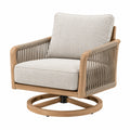 Fauteuil de jardin pivotant Toravero en bois naturel et cordage beige, dimensions 80x85x90 cm, confortable et élégant.