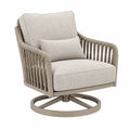 Fauteuil pivotant Toravero en métal et corde beige, style contemporain, dimensions 80x84x92 cm, assise confortable.