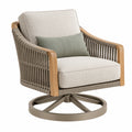 Fauteuil pivotant Toravero en bois et corde beige, style contemporain, dimensions 78x82x88 cm.