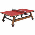 Table de ping-pong Toravero, rouge, pliable en MDF 274x152,5x76 cm avec roulettes, style industriel.
