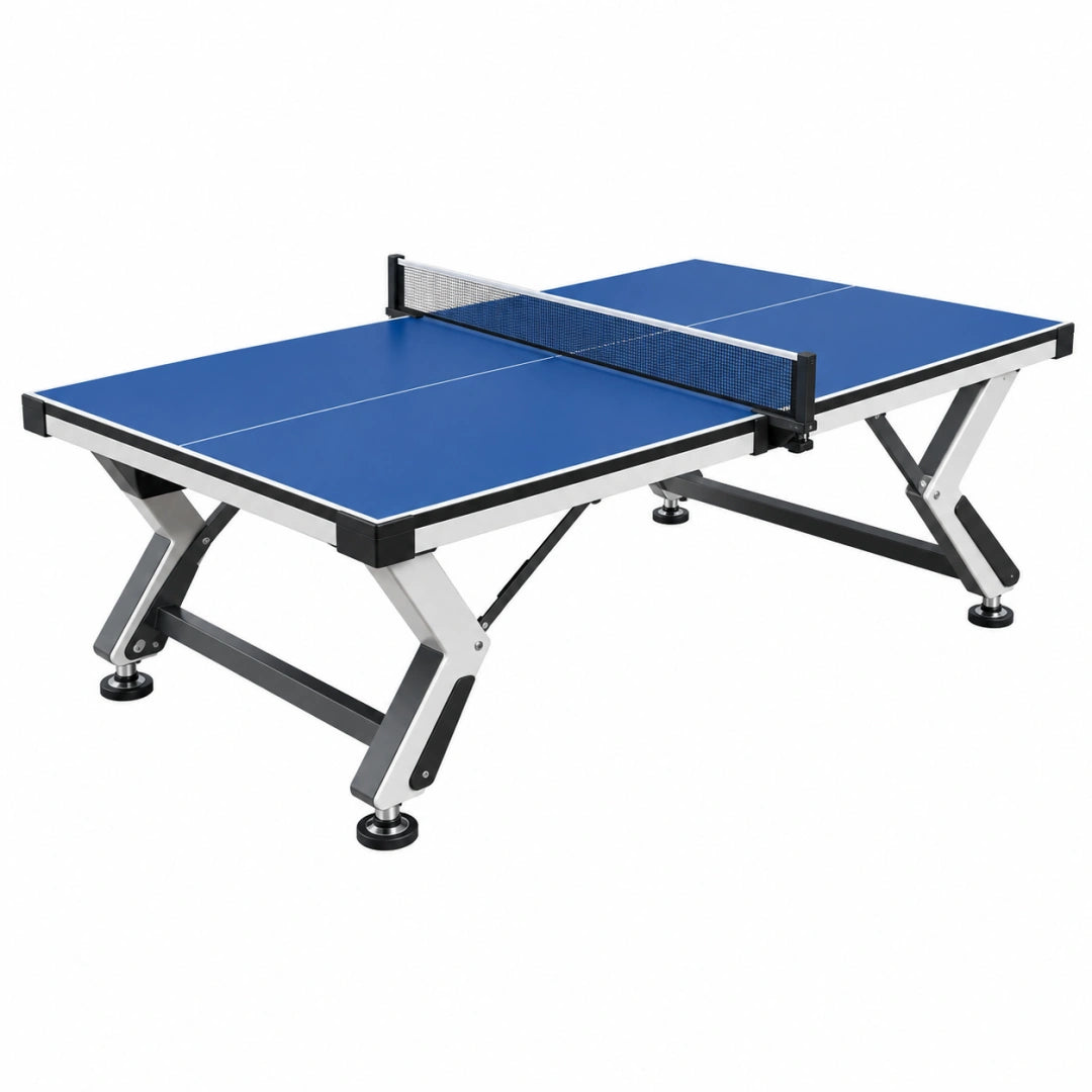 Table de ping-pong Toravero en acier pliable, surface bleue, dimensions 274 x 152.5 x 76 cm pour intérieur.