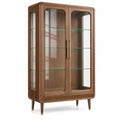 Vitrine en bois brun de style rétro avec portes vitrées, dimensions 90x42x180 cm, de la marque Toravero.