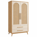Armoire en bois beige et naturel Toravero avec cannage rétro, dimensions 90x50x180 cm, design élégant et vintage.