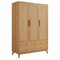 Armoire de rangement Toravero en panneaux effet bois naturel avec porte en cannage style bohème, dimensions 120x55x190 cm