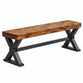 Banc industriel en bois brun et métal noir de 180 cm, style moderne et robuste, conçu par Toravero.