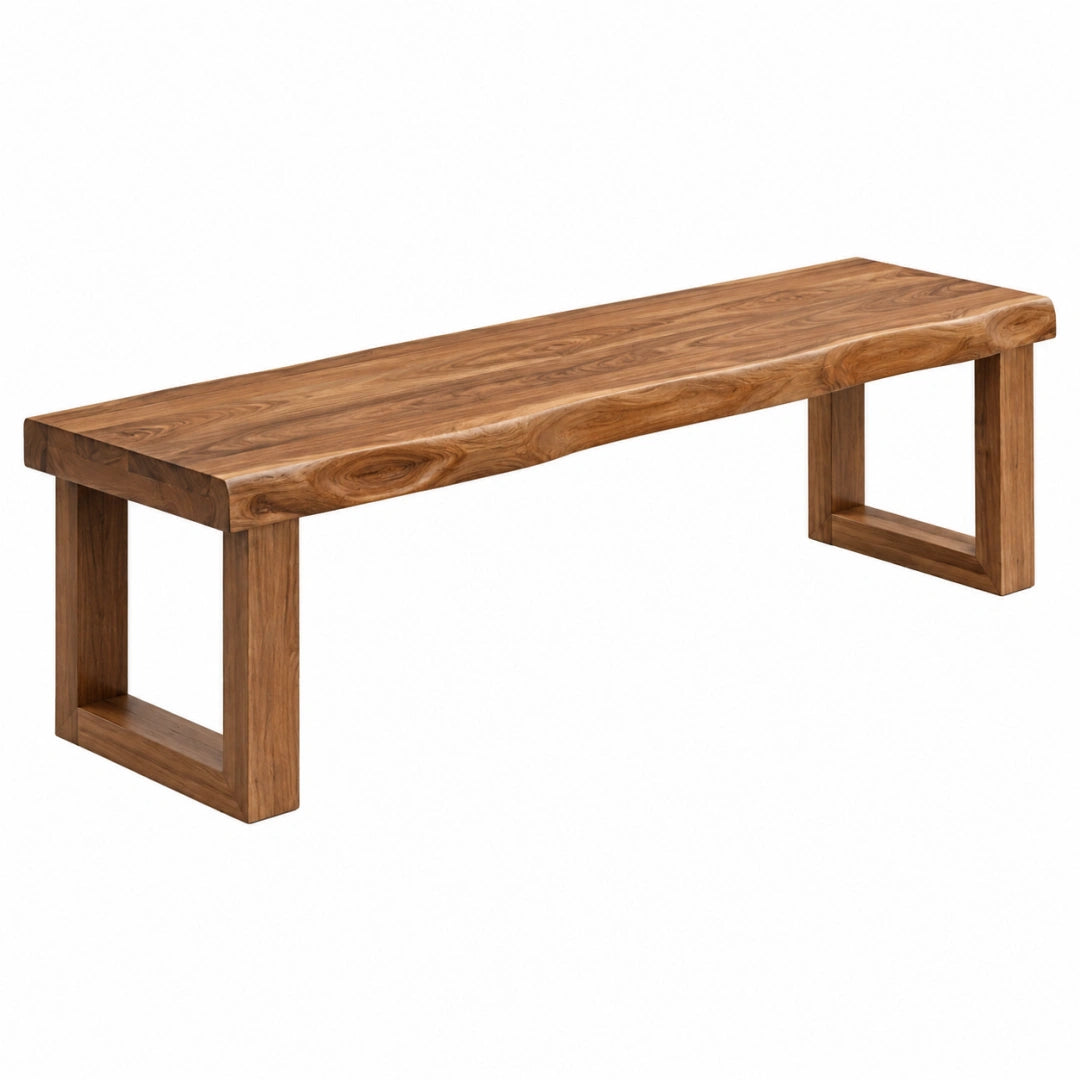 Banc en bois massif marron de style rustique, dimensions 180 x 40 x 45 cm, conçu par Toravero, pour intérieur ou extérieur.